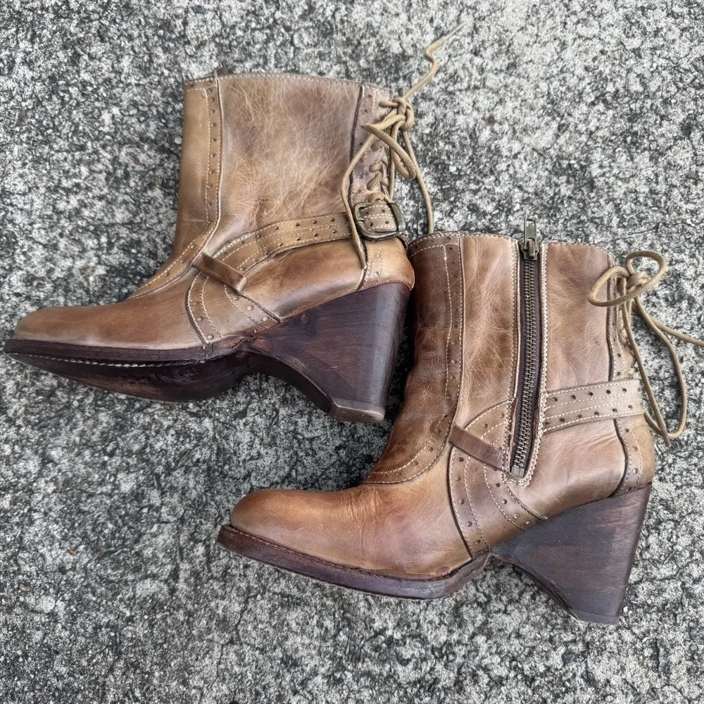 Bed Stu Cobbler Anthropologie Melinda Women 6 Lace Back Brown Distressed Leather
